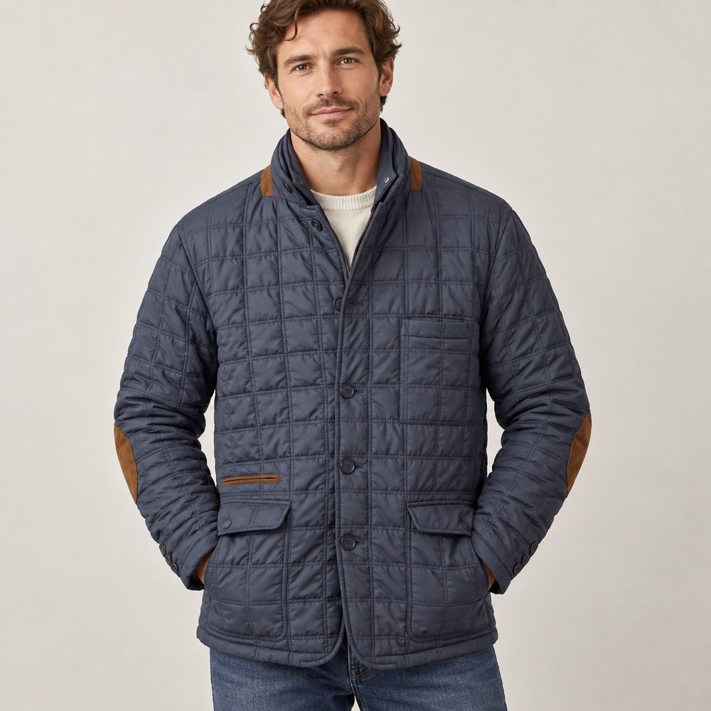 Tailorbyrd Collection Mens Navy Blue Quilted Field Jacket Elbow Patches Medium